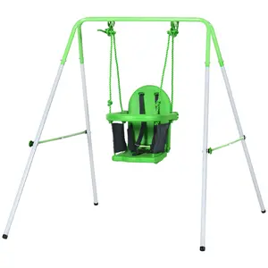 Toddler Metal Stand Swing Set with Safety Seat Belt, for 6-36 Months, Backyard & Indoor Outdoor Use, Green (Home Improvement Garden Pool Ladder Accessory)
