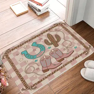 Pink Cowgirl Boots Rug – Western Cowgirl Room Decor, Cute Cowboy Boot Area Rug for Bedroom, Dorm, Bathroom, Country Girl Gift