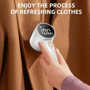 High Efficiency Lint Remover Rechargeable Electric Portable Sweater Defuzzer with 3 Speeds 6 Leaf Blades Digital LED Display for Clothes Furniture Sweater Couch Blanket