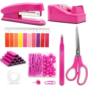 Hot Pink Desk Accessories, Hot Pink Office Supplies, Hot Pink Stapler and Tape Dispenser Set, Hot Pink Desk Accessory Kit,  for Students, Women, Coworkers, Boss Lady, Office Clerks