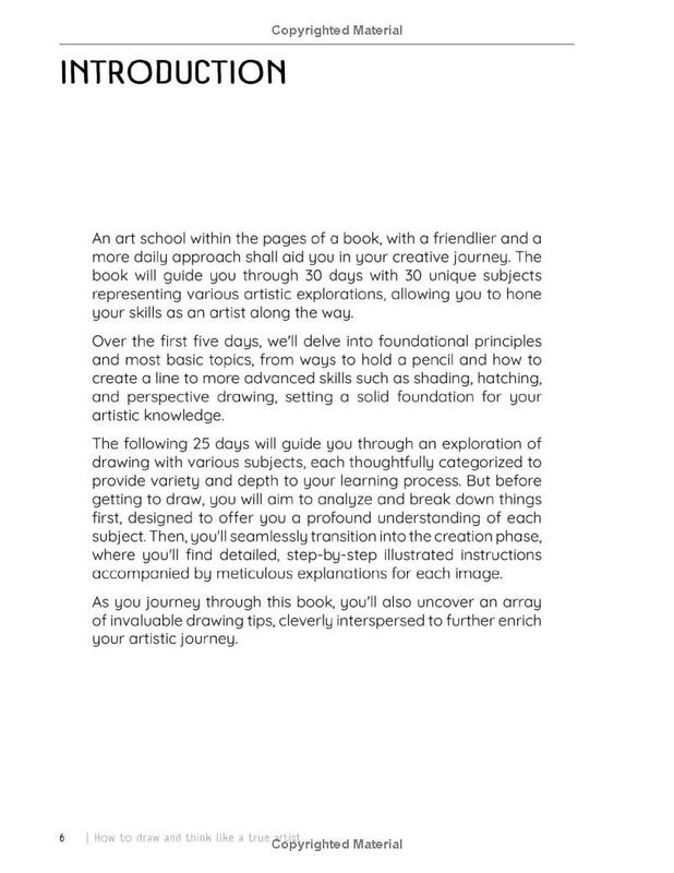 How to draw and think like a true artist A 30-day Drawing Guide - From the Fundamentals to Step-by-Step Instructions with Detailed Illustrations and Comprehensive Explanations