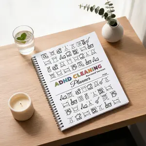 ADHD-Friendly Undated Cleaning Notebook – A4 with Daily Weekly Monthly Checklists, Edit & Print for Home Tasks from Bathroom to Bedroom, Reduce Overwhelm, Must-Have Office Accessory