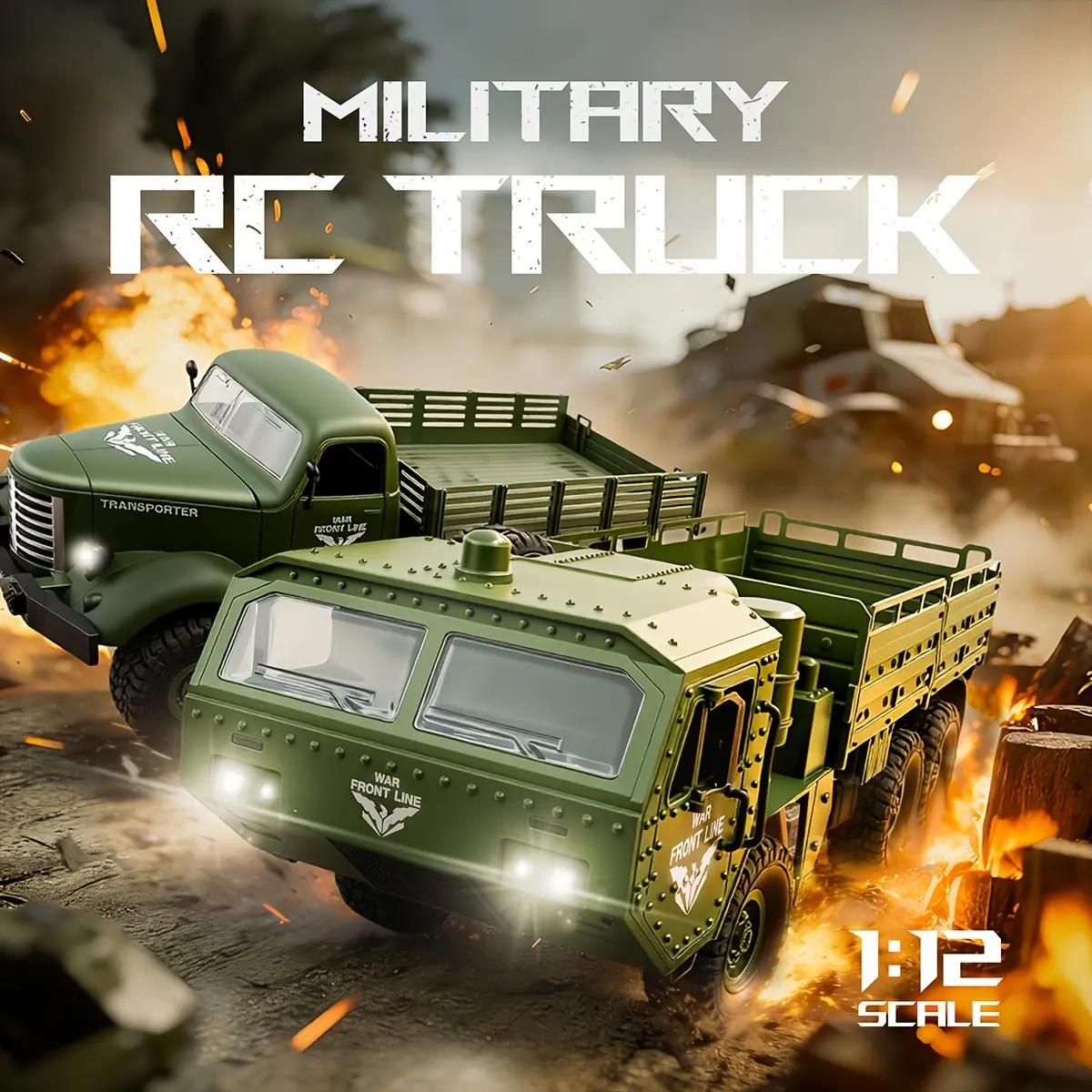 2026 Upgraded 1/12 Scale Heavy Duty RC Military Truck - 6x6 All-Terrain Crawler With Metal Frame & Dual Differential | Remote-Controlled Car For Boys, Kids Christmas Gift, Cool Room Decor Toys