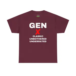 GEN X Classic Unbothered Underrated Unisex Tee Heavy Cotton Comfort Casual Fit Breathable Fabric Ribbed Collar Stylish Menswear Top