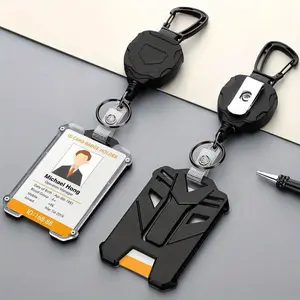 1pc-badge Buckle Retractable, Detachable Neck Strap, with Rope ID Buckle, Suitable for Backpacks, ID Cards, Cards, Black ABS Plastic Design, Security Key Storage Box | Stylish Black Design | Durable ABS Plastic, Suitable for Work, School or