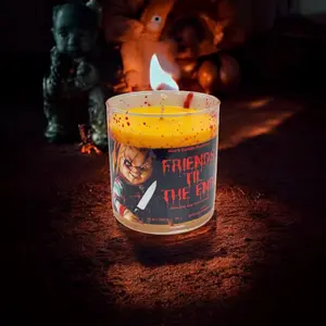 Chucky Friends Til The End Soy Candle 10oz Natural Soy Wax 50 Hours Burn Time Non-Toxic Glass Candle for Home Decor and Aroma - Cozy, Scented, Autumn, Scent Handmade