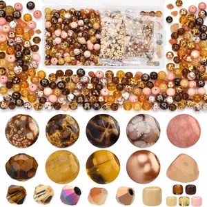 Craft  Beads  Making Kit, Shade Brown Beads Including 8 Types of Round Beads, with Bicone Beads, Rondelle Beads, Gravel Beads and Seed Beads for Bracelet Making
