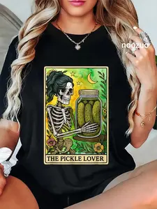 100% Cotton The Pickle Lover Tarot Card Tarot Pickle Lover Pickles Foodie Skeleton T-Shirt