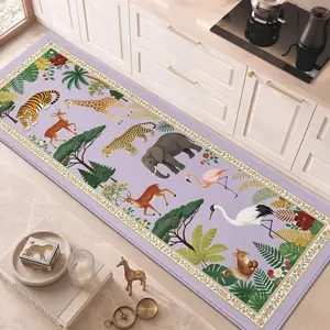 1 piece of forest fairy tale style African animal long carpet bedside carpet tropical jungle animal pattern channel carpet soft and skin friendly foldable suitable for bedroom, children's room, kitchen, living room, dormitory, home decoration floor mat