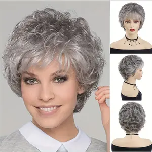 "Elegant Short Gray Curly Wig with Bangs - Natural-Looking Synthetic Hair for Women, Heat-Resistant Fiber & Soft Curls 👵💖 Perfect Gift for Elderly Women, Mothers or Daily Stylish Looks! #AgingGracefully #MomGiftIdeas"