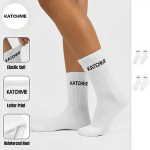 KatchMe Women's Sporty Cotton Breathable Mid-Calf Socks, Soft 3 Pairs Moisture-Wicking Socks, Smooth High-Stretch Hosiery Womenswear, Basic Socks for Daily Wear