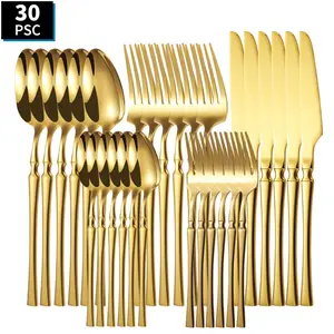 Stainless Steel Cutlery Set, 30-Piece Gold Stainless Steel Flatware Set with Slim Handle, Perfect for Family Gatherings, Holiday Gifts, Wedding Registry Items