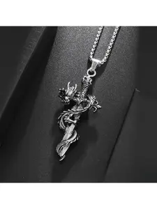 Vintage Dragon-shaped Sword-wrapped Clavicle Chain | Dragon scale texture and blade details | Story-rich metallic texture