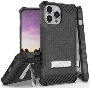 Tri-Shield Series for iPhone 13 Pro Max Case, Tri-Shield [Military Grade] Rugged Cover with Metal Kickstand [Includes Wrist Strap Lanyard]