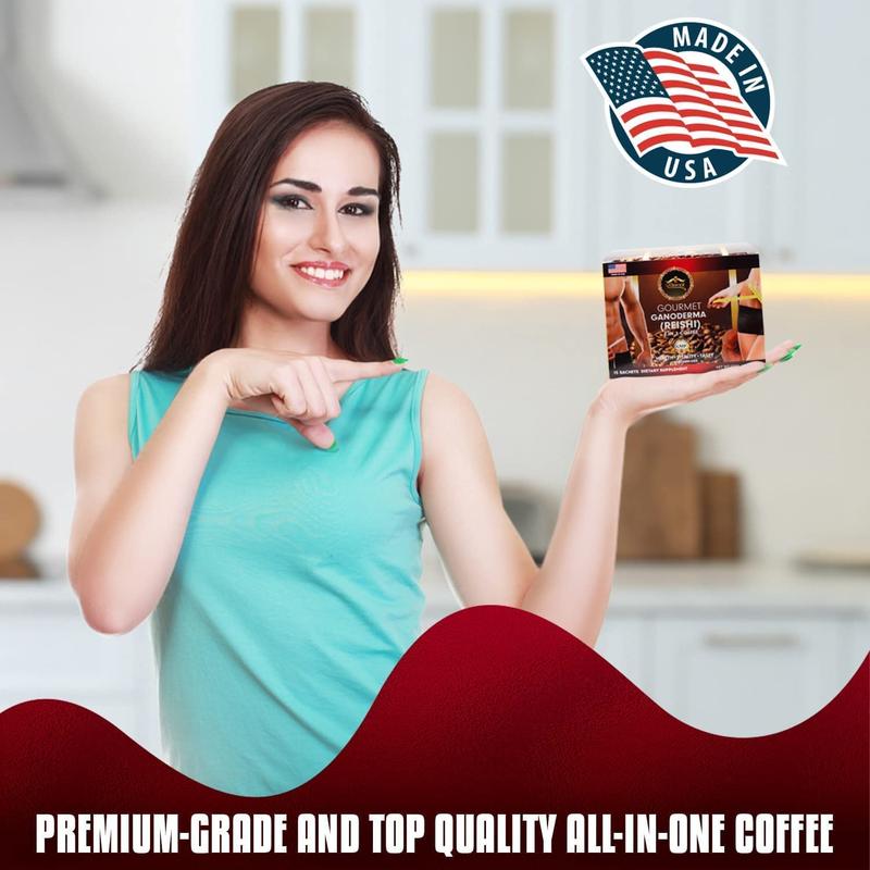 Eternal Spirit Beauty Gourmet Ganoderma Reishi 4-in-1 Coffee 15 Sachets 0.64 Oz Each Light Roast for Energy Focus & Luxurious Experience