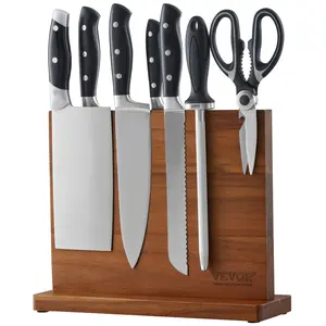 TikTokShopBlackFridayVEVOR Magnetic Knife Block, 12 inch Home Kitchen Knife Holder, Double Sided Magnetic Knife Stand, Multifunctional Storage Acacia Wood Knives Rack, Cutlery Display Organizer for Knives, Utensils, Tools
