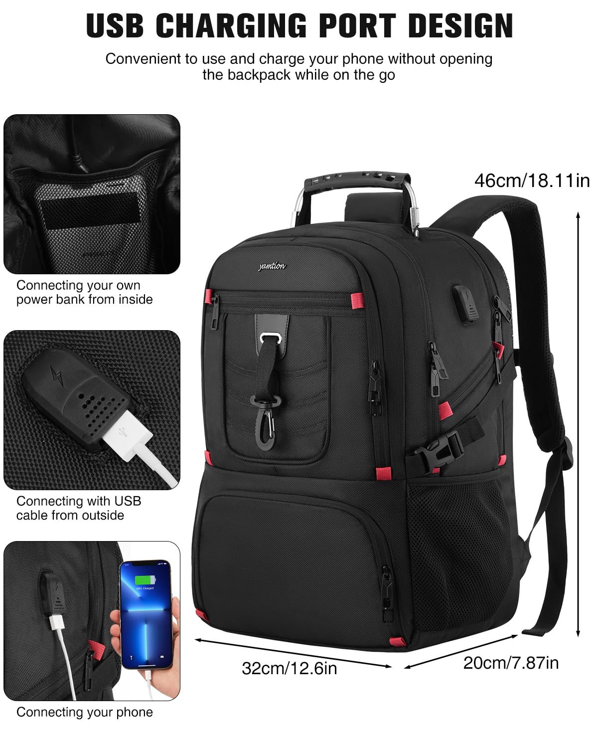 YAMTION Lunch Cooler Backpack for Men Women 45L Large Travel Backpack with Insulated Lunch Box Compartment | Anti-theft Business Rucksack with Luggage Strap