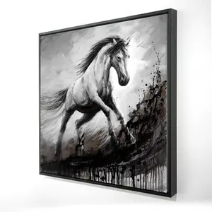 360 stand Horse Theme Artwork - 36x36 in. Framed Art "White Horse in the Wind", Ready to Hang Artistic Wall Print, Living Room Home Decor, Decoration, Photo