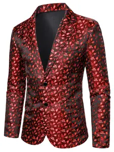Men's Floral Embroidered Suit Jacket, Casual Fitted Woven Fabric Long Sleeve, Wedding Evening Bar Party Stage Performance Coat, Suit Coats