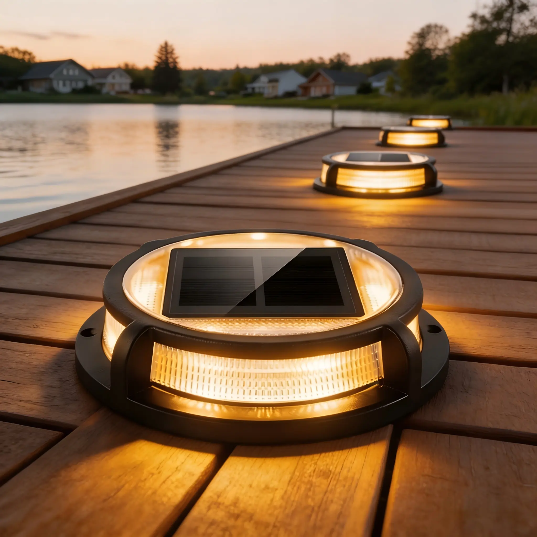 ISUNMEA 4 Pack Solar Driveway Lights, 12 LEDs IP67 Waterproof Outdoor Solar Dock Driveway Marker Lights for Step, Sidewalk, Pathway, Patio, Garden  Solar Waterproof Lamp Post Lights  (Warm White)