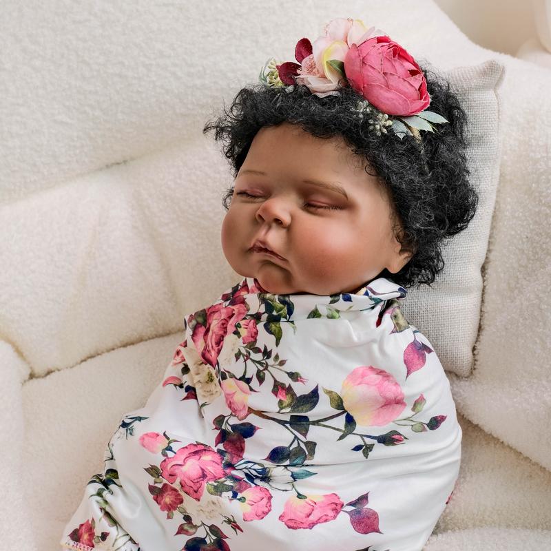 Lifelike Reborn Baby Dolls 20 inch 50 cm Realistic Mixed-Race Baby Girl Doll Black African American & Biracial Reborn Toddler with Hand-Rooted Curls, Soft Cloth Body & Outfit Set