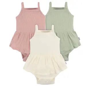 Gerber Baby Girls' 3-Pack Sleeveless Skirted Onesies Bodysuits