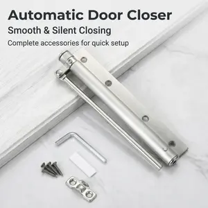 Adjustable Automatic Door Closer, Heavy-Duty Silent Self-Closing Mechanism with Full Installation Hardware, Smooth-Close Device for Residential & Commercial Doors, Quiet & Secure Latch for Home & Office Use