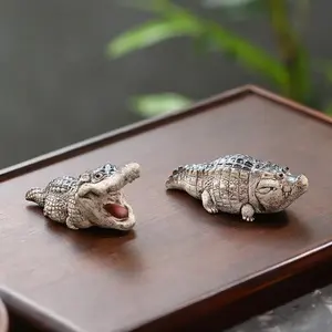 Cute Crocodiles Ornament Boutique Tea Petting Little Animals Tea Pet Ornaments Handmade Tea Ceremony Financial Decorative Gift