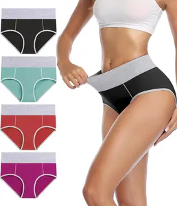wirarpa Women's High-Waisted Cotton-Spandex Comfy Briefs, Breathable Stretch Leg Panties, 4-Pack