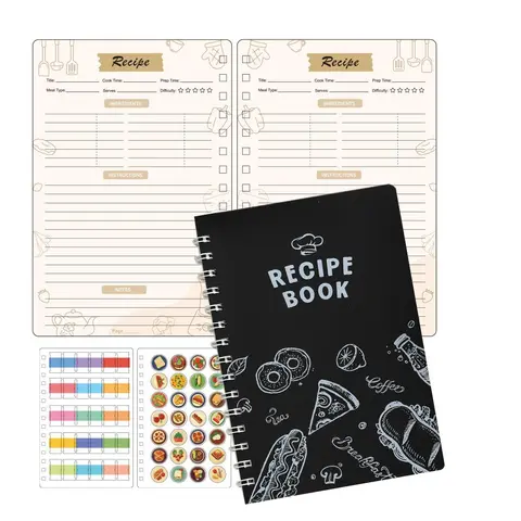 Recipe Book Journal with PVC Cover, 1 Count Recipe Planner with Stickers, Daily Meal Bound Cookbook & Kitchen Planner, Kitchen Accessories, Spiral Bound Planner, Meal Planner Notebook