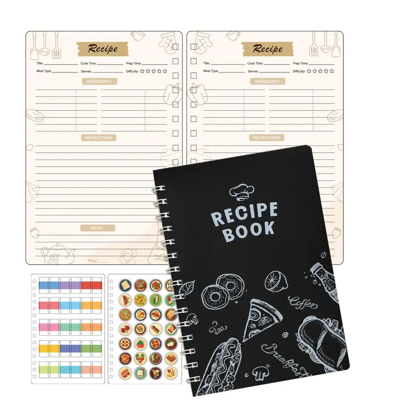 Recipe Book Journal with PVC Cover, 1 Count Recipe Planner with Stickers, Daily Meal Bound Cookbook & Kitchen Planner, Kitchen Accessories, Spiral Bound Planner, Meal Planner Notebook