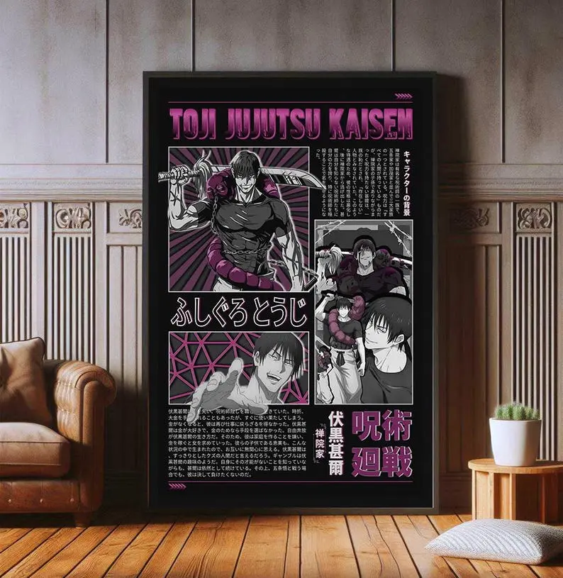 Poster No Frame - Toji Jujutsu Kaisen Anime Poster Print, High Quality Canvas Print, Japanese Popular Anime Poster Prints, Wall Aesthetic Decor, JJK Poster