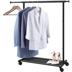 Short Clothing Racks for Hanging Clothes with Bottom Shelves and Wheels Heavy Duty Rolling Clothes Rack  Clothing Rack for Adult Coat, Closet, Wardrobe (Black)