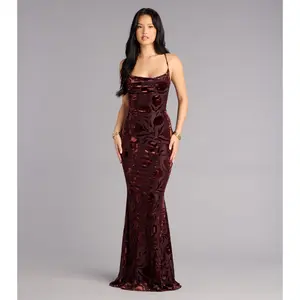 Primrose Velvet Pattern Lace-Up Formal Dress