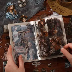 Vintage Girl Pattern Sticker Book, 20 Sheets/book Scrapbooking & Journal Making Material Paper, DIY Decorative Sticker Book for Gift Wrapping, Diary Sticker