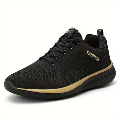Male Low Top Athletic Shoes - Woven Knit Less Than Ankle Casual Trainers, Braided Laces Sporty Chic Street Shoes, Lightweight Breathable All-Season Gym Walking Casual Wear Footwear