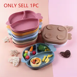 Silicone Baby Feeding Plate, Feeding Tray, Feeding Accessories, 1 Count Cute Cartoon Design Baby Dinner Plate with Suction Cup, Easy Cleaning Baby Dinnerware, Baby Tableware