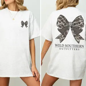 Vintage Camo Bow Hunting Shirt, Wild Southern Camo T-shirt, Simply Printed Graphic Shirt, Daily Casual Cotton Womenswear