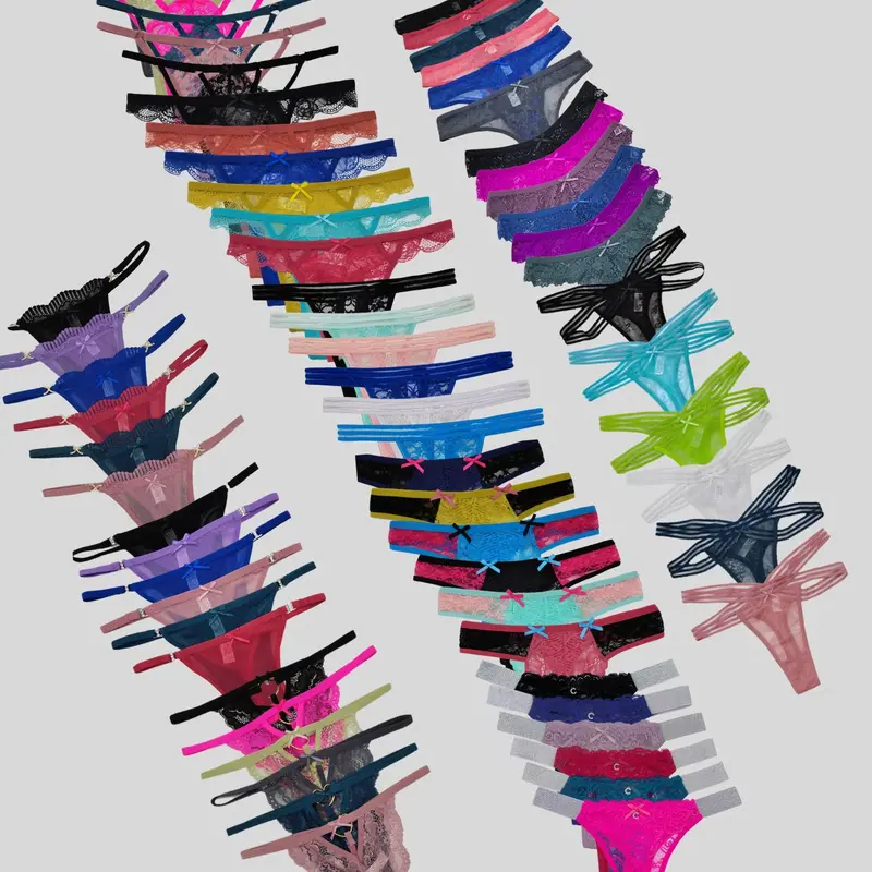 Women's 18-Piece Low-Waist Lace-Nylon Tanga Thongs - Elegant, Stylish, Romantic, Randomly Assorted Colors & Designs, Sexy Floral Print, Vibrant Hues, Comfortable Fit, Underwear for Women for Everyday Wear
