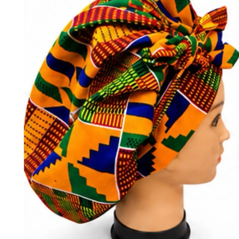 HIKLADY Satin-Lined African Print Hair Bonnet | Adjustable Tie for Locs, Braids & Natural Hair