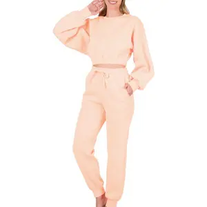 Lt Peach Cropped Jogger Set comfort  sweat  set sweatsuit  set  outfit sweat  set tracksuit set