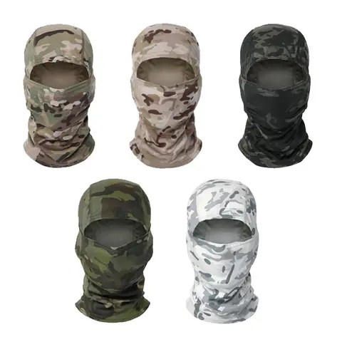 Yeomoo 5PC Unisex Adjustable Polyester Camouflage Tactical Face Cover Scarf - 1Size Stretch, Sweat-Resist Fabric, UV Face Protection, Breathable, Windproof Balaclava Neck Gaiter Helmet Liner, Elastic Fit Stays Secure for Motorcycle, Outdoor Sports