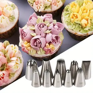 10PCS Stainless Steel Piping Tips Set With 50 Disposable Pastry Bags for Cake and Cookie Decoration, Baking Tool Kit for Cream and Buttercream