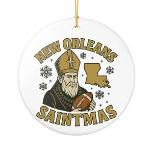 New Orleans Saintmas Ornament - Funny Holiday Decor with Football, Mardi Gras Beads & Louisiana | NOLA Xmas Tree Gift