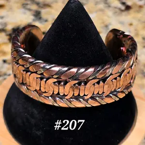 #207 Copper SS 5 3/4" x 7/8" Hand-Woven Cuff Bracelet Handmade Artisan Jewelry Unisex Gift Ready Open Cuff Design Comfortable Sturdy Stylish