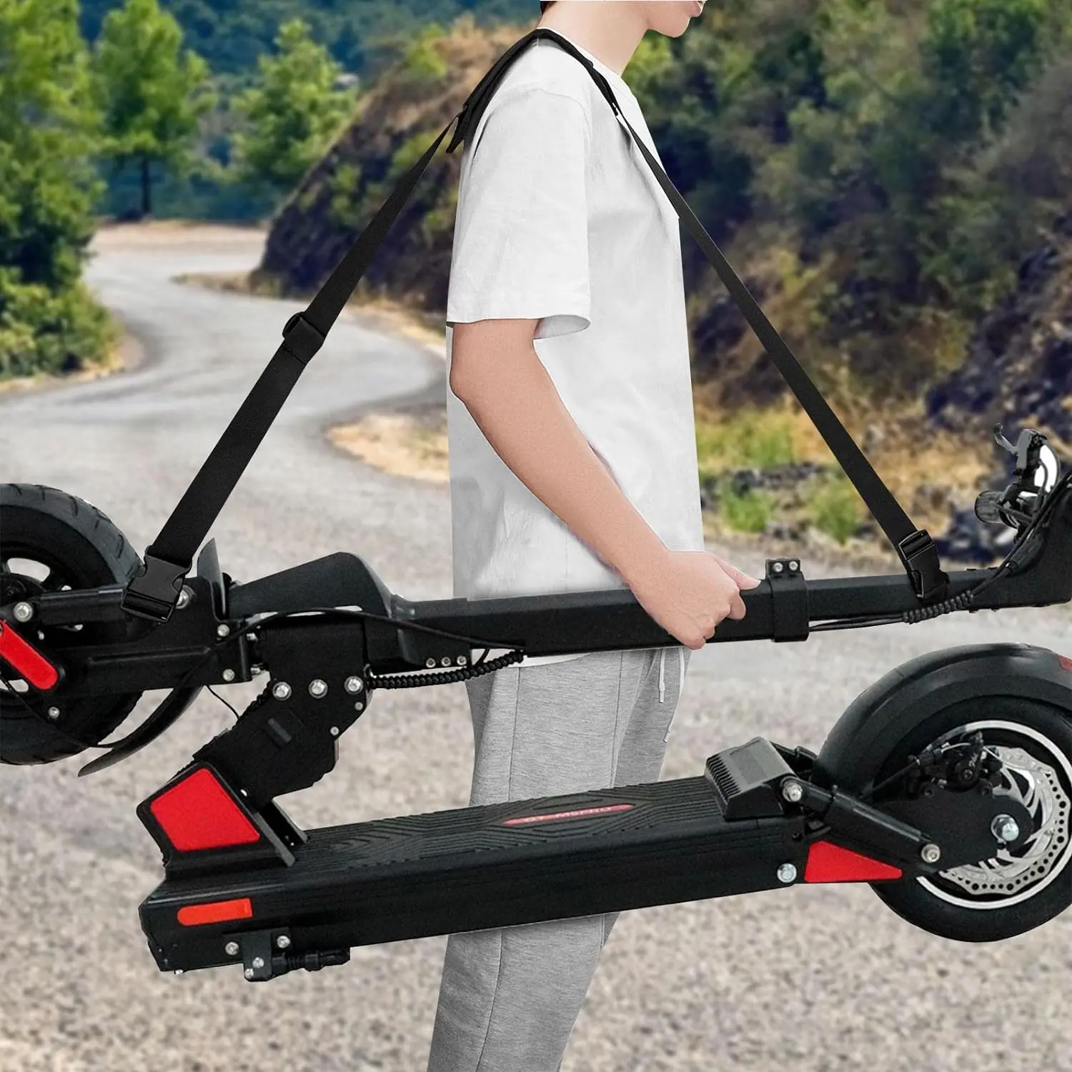 1 Pc Scooter Carry Strap – Adjustable shoulder sling with anti-slip pad for scooters, bikes and folding chairs, Versatile use. Portable carrying belt for electric scooters, beach chairs and outdoor travel equipment, Mobility.