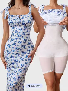 Women's Sexy Casual Chic Fitted Body Shaping Cami Dress, Floral Long Skirt with Built-In Corset Design, Slim Fit Mermaid Style, Wide Strap Summer