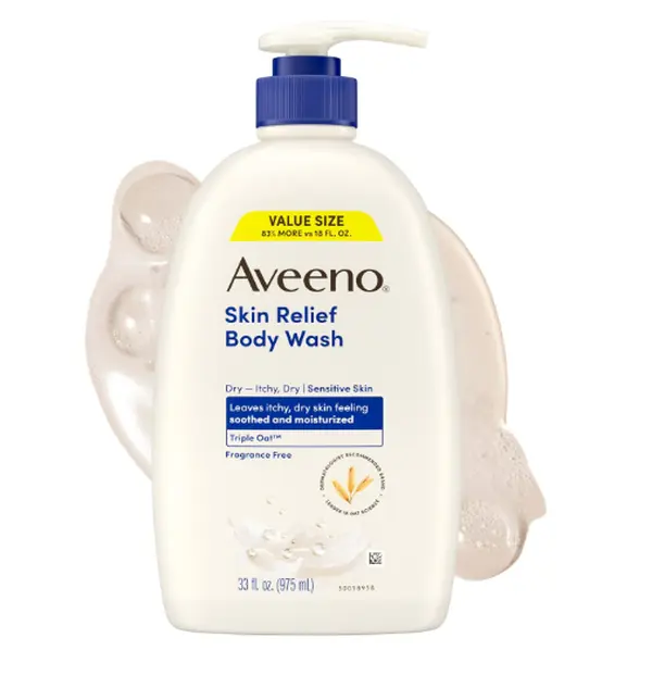 Aveeno Skin Relief Body Wash with Triple Oat Complex, Fragrance-Free, Gentle Daily Body Wash for Sensitive Skin Leaves Itchy, Dry Skin Feeling Soothed & Moisturized, Value Size 33 Fl Oz