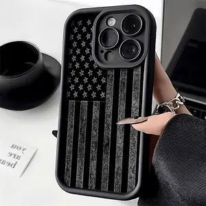 Silvery and Black National Flag Pattern Case for iPhone 17 Pro Max Plus Air/ 16 15 14 Pro Max 13 12 11  XS Plus Shockproof Non Slip Military-Grade Protection Silicone Smartphone Cover Gift For Girls and Women Cellphone Protective