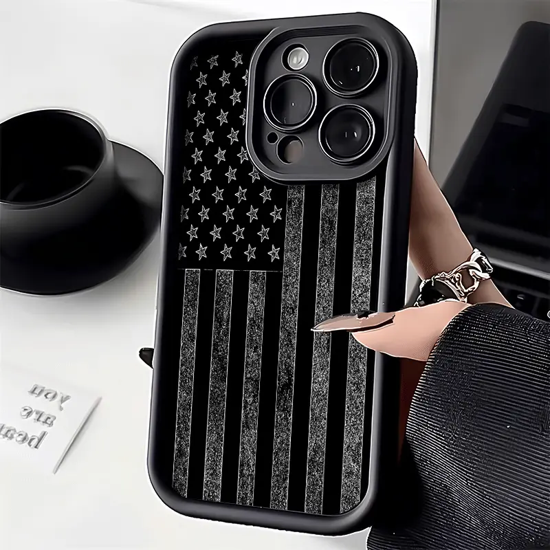 Silvery and Black National Flag Pattern Case for iPhone 17 Pro Max Plus Air/ 16 15 14 Pro Max 13 12 11  XS Plus Shockproof Non Slip Military-Grade Protection Silicone Smartphone Cover Gift For Girls and Women Cellphone Protective